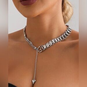 Silver Heart Drop Chunky Toggle Necklace